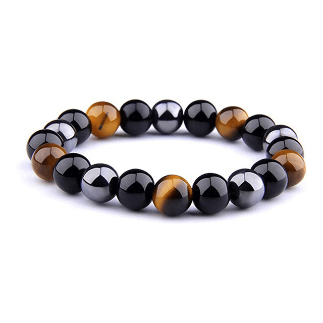 3 Protections Bracelet with 10mm Tiger Eye, Hematite & Black Obsidian - Karoo Earth