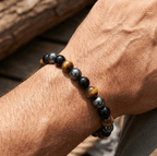 3 Protections Bracelet with 10mm Tiger Eye, Hematite & Black Obsidian - Karoo Earth