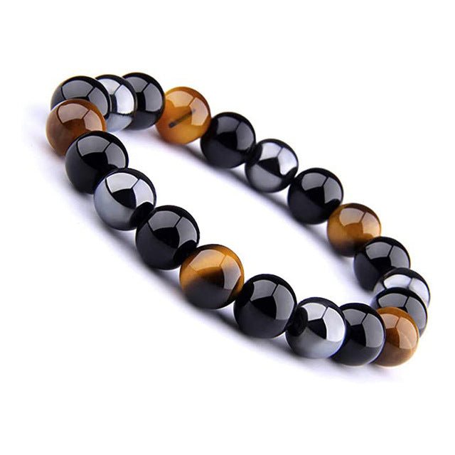 3 Protections Bracelet with 10mm Tiger Eye, Hematite & Black Obsidian - Karoo Earth
