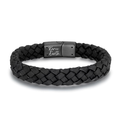 Black Braided Italian Leather Bracelet with Stainless Steel Magnetic Clasp + Extender Link