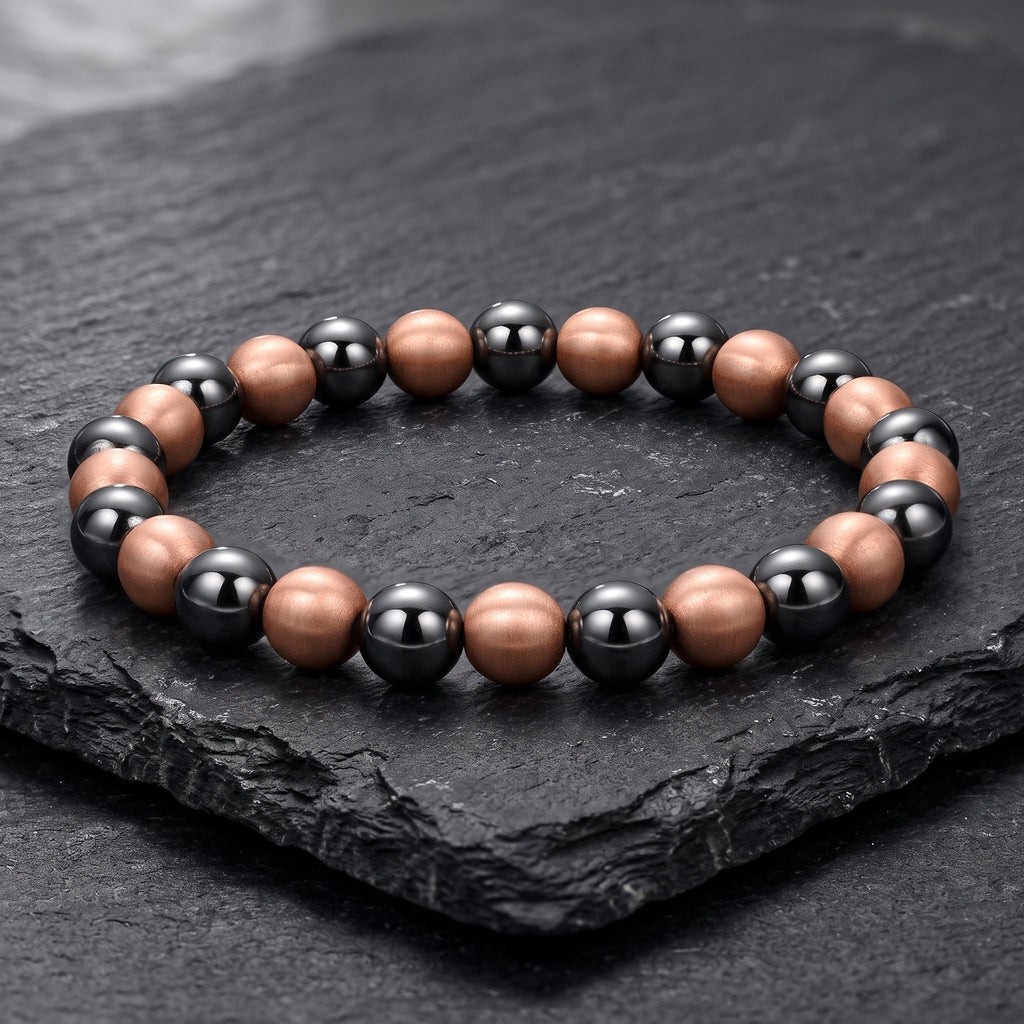 Pure Brushed Copper & Hematite Beaded Bracelet