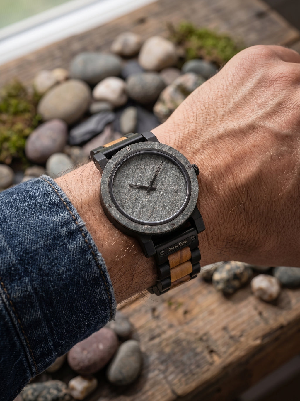 Natural Rock & Ebony Wood Karoo Earth Watch