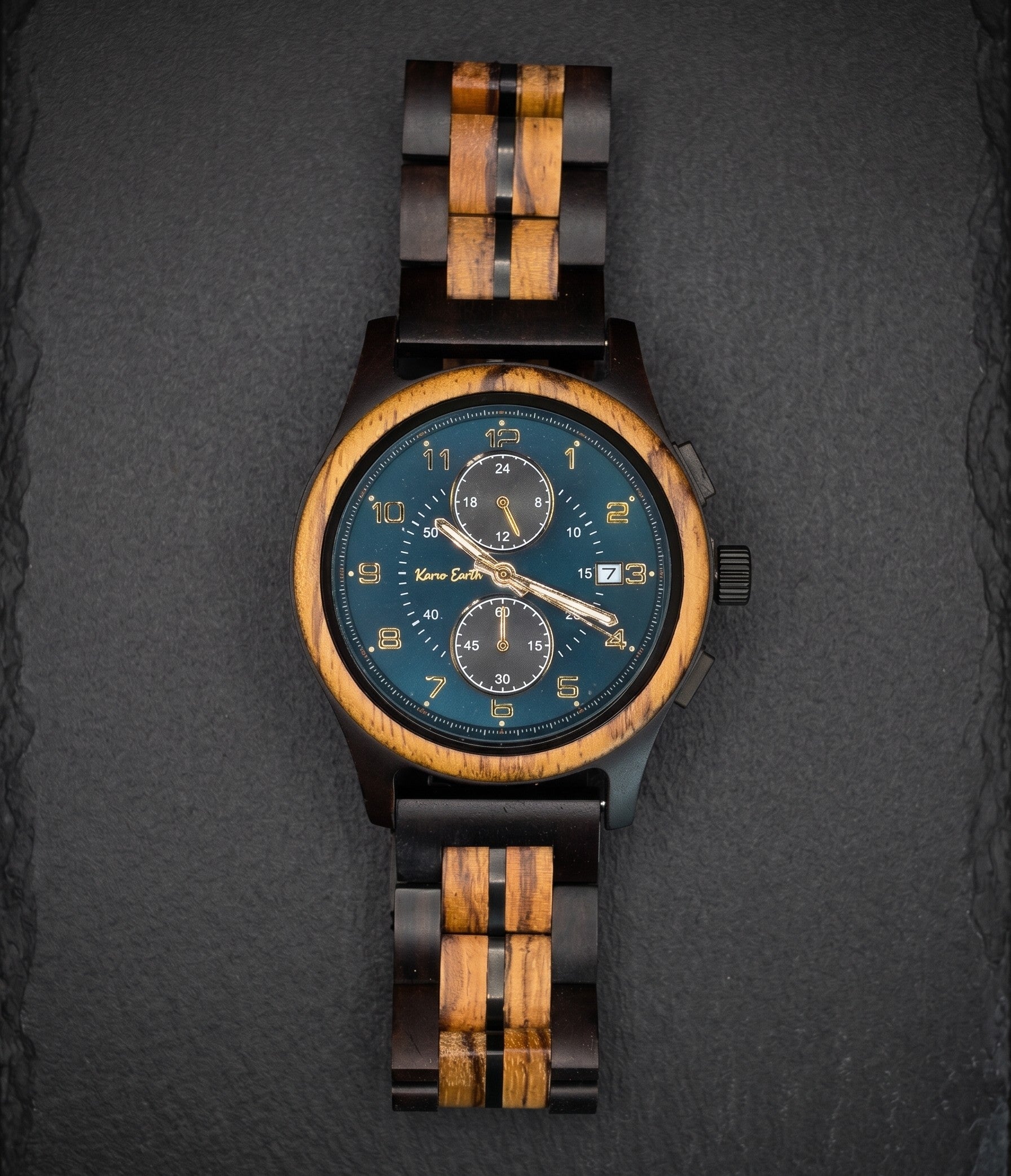 The Blue Face Zebrawood Karoo Earth Chronograph Wooden Watch
