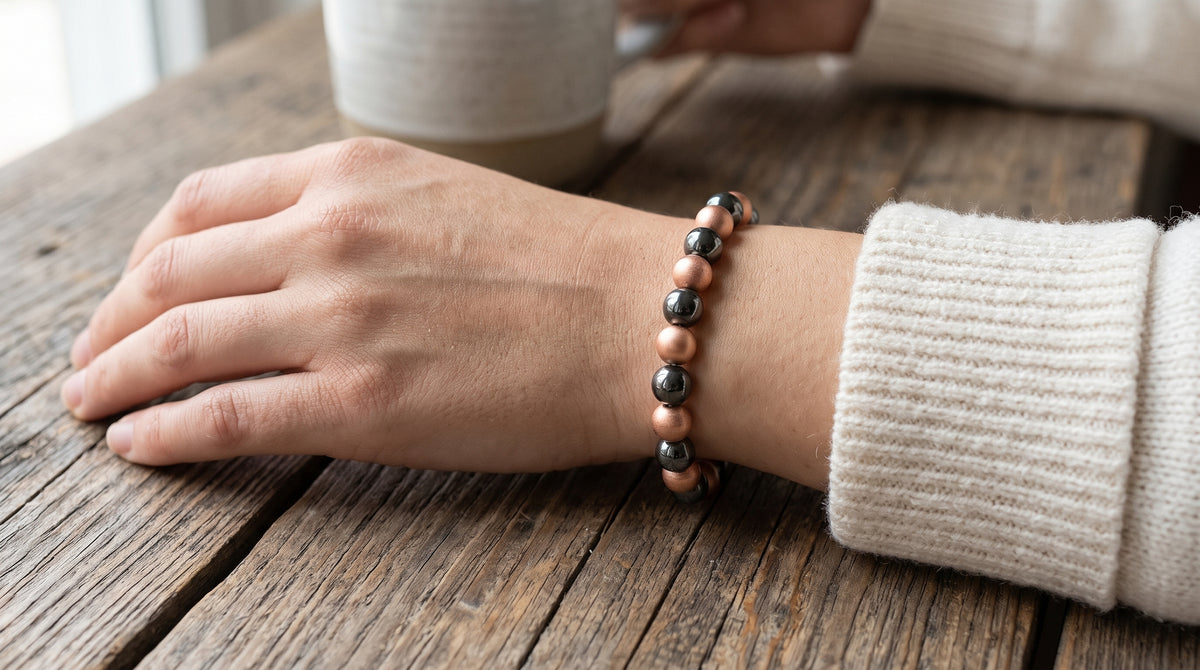 Pure Brushed Copper & Hematite Beaded Bracelet
