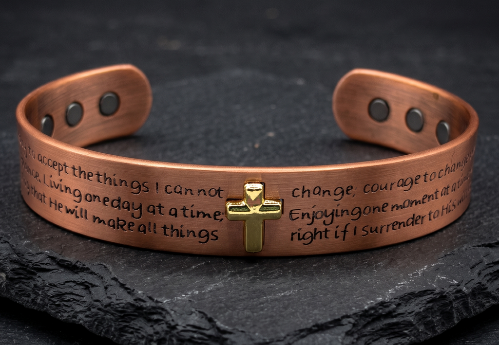 Bio Magnetic Serenity Prayer Engraved Pure Copper Bracelet