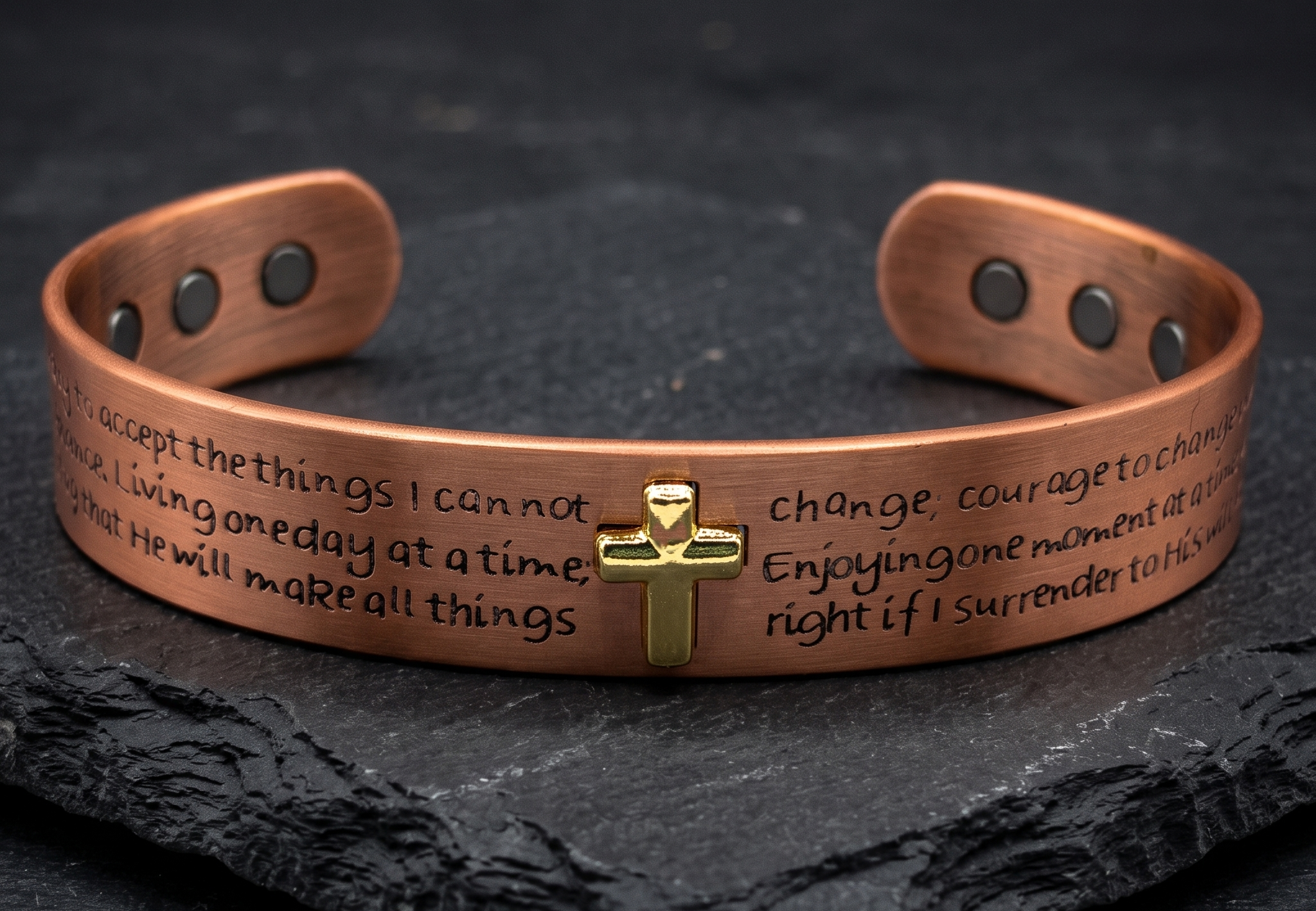 Bio Magnetic Serenity Prayer Engraved Pure Copper Bracelet