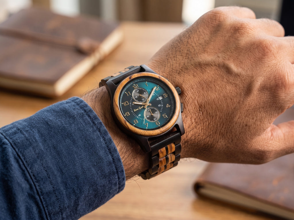 The Blue Face Zebrawood Karoo Earth Chronograph Wooden Watch