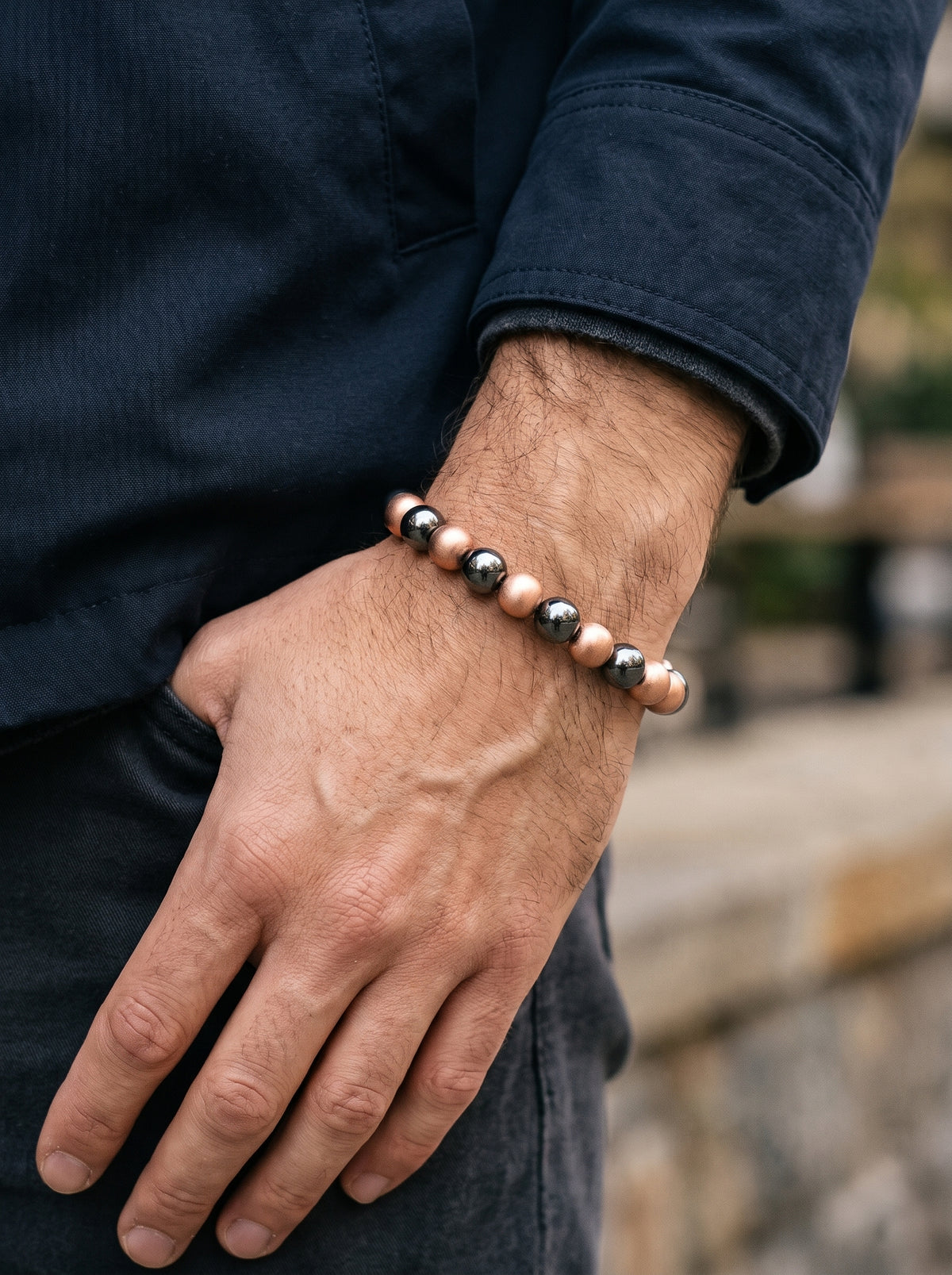 Pure Brushed Copper & Hematite Beaded Bracelet