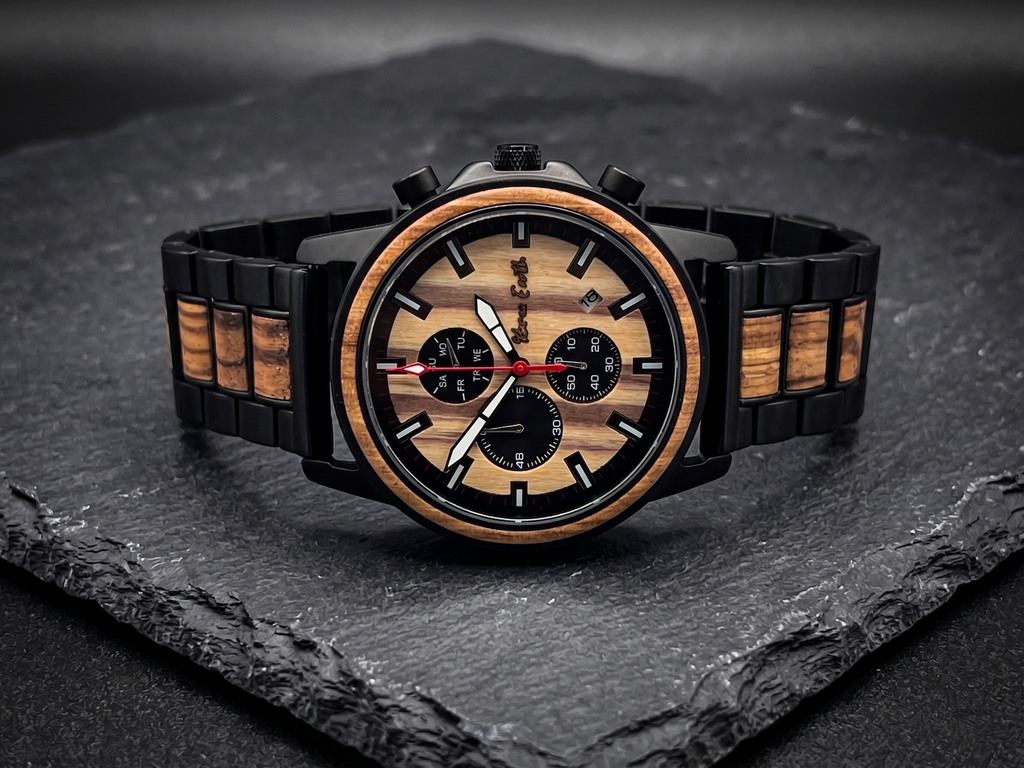 The Apple Wood & Ebony Karoo Earth Chronograph Wooden Watch
