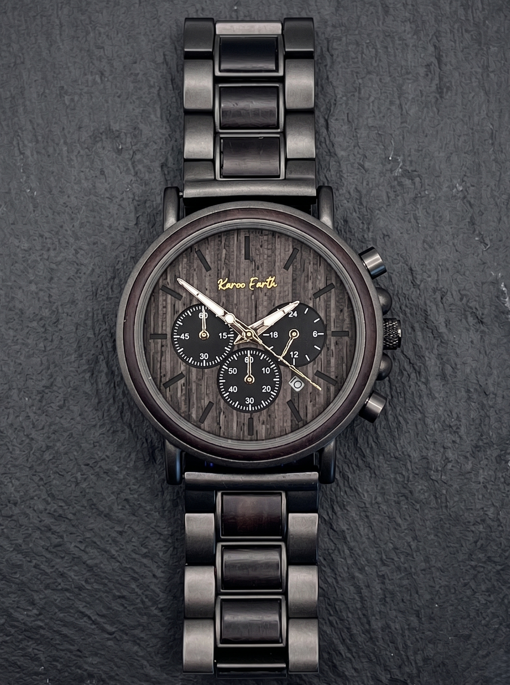 The Ebony and Gun Metal Steel Karoo Earth Chronograph Wooden Watch