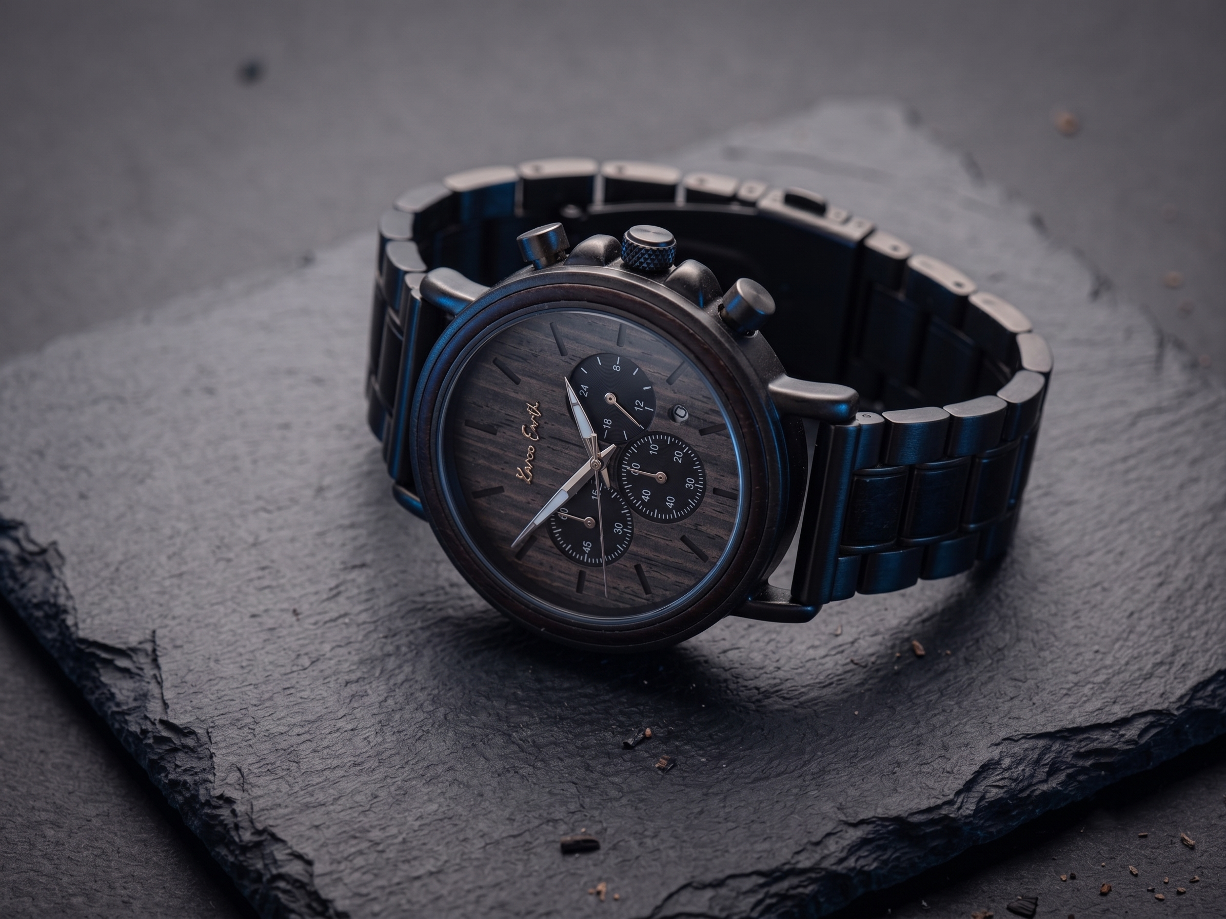The Ebony and Gun Metal Steel Karoo Earth Chronograph Wooden Watch