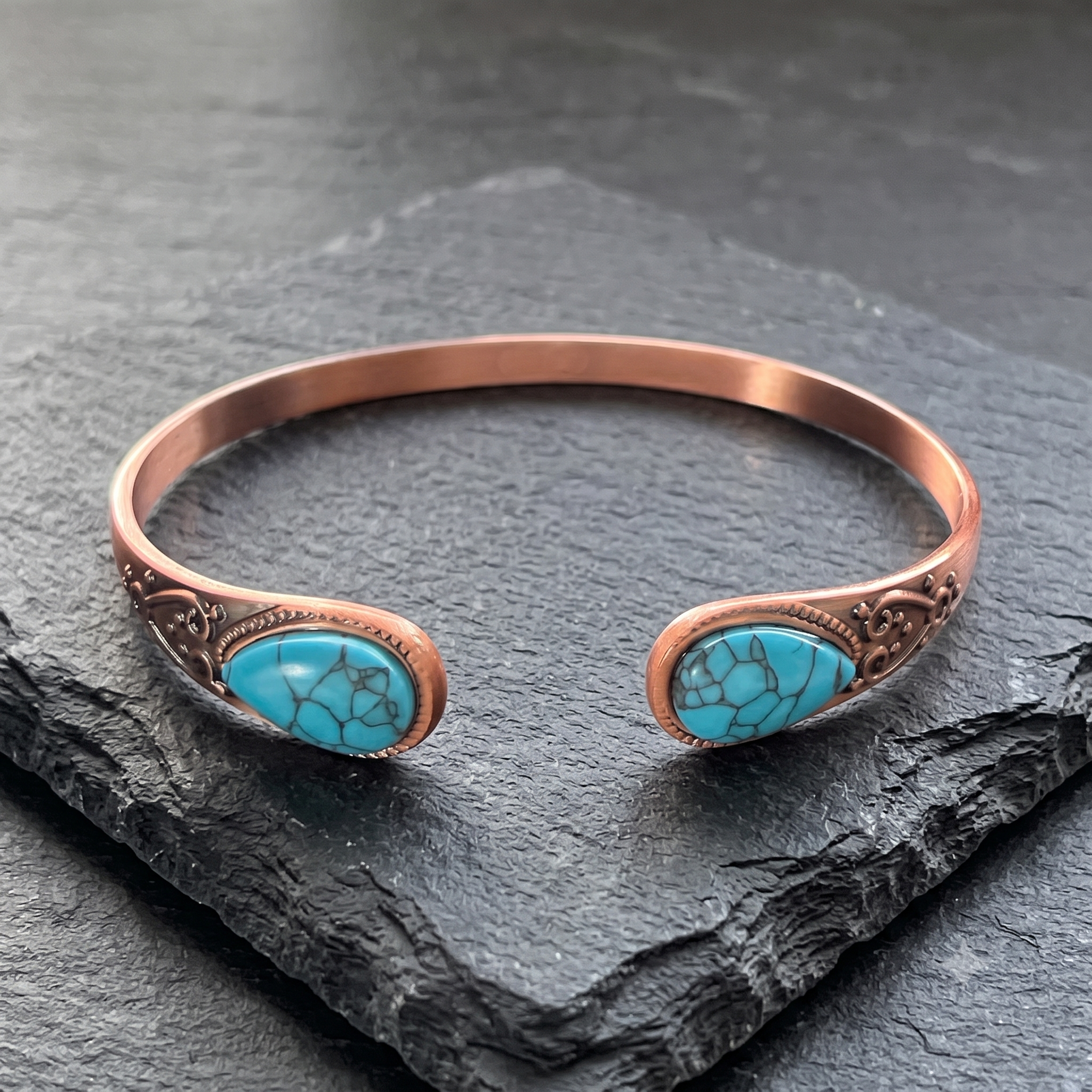 Ladies Elegant Turquoise Antique Pure Copper Bracelet