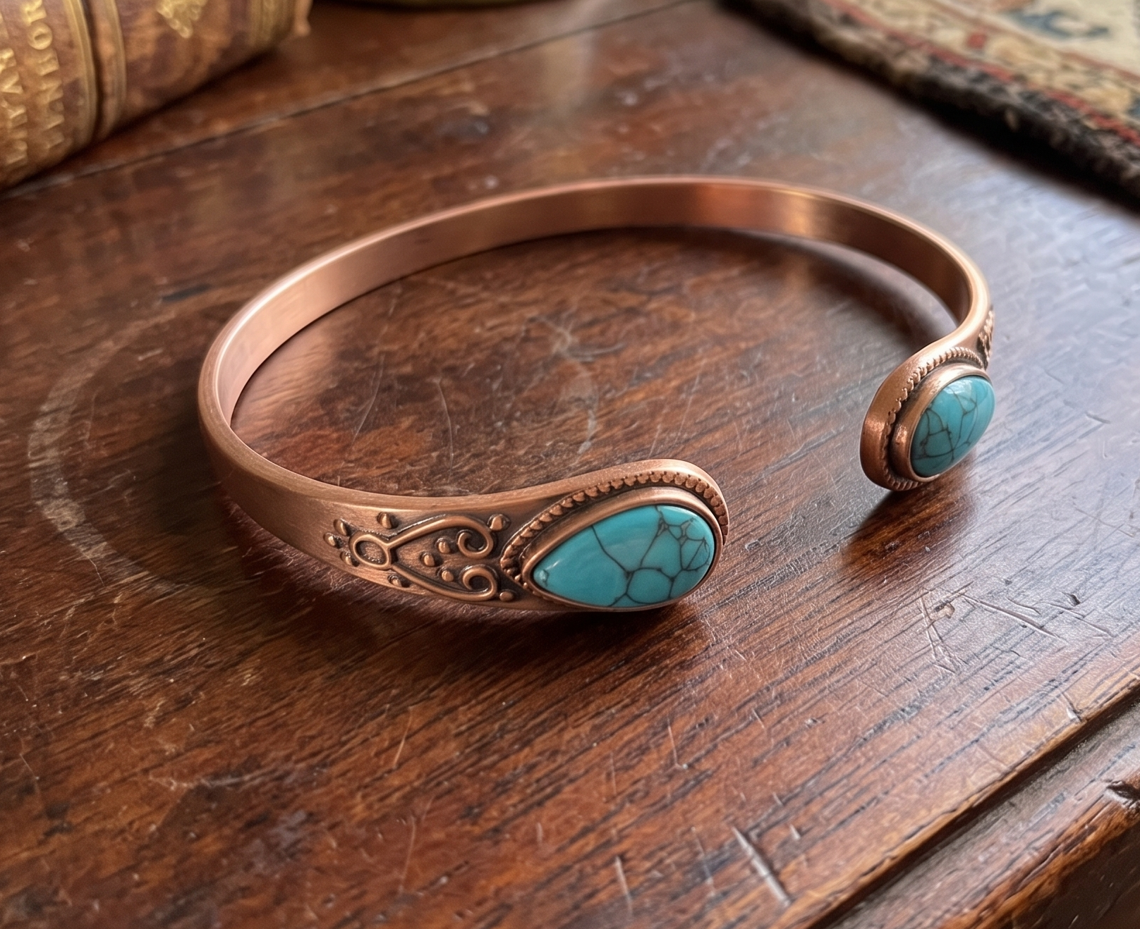 Ladies Elegant Turquoise Antique Pure Copper Bracelet