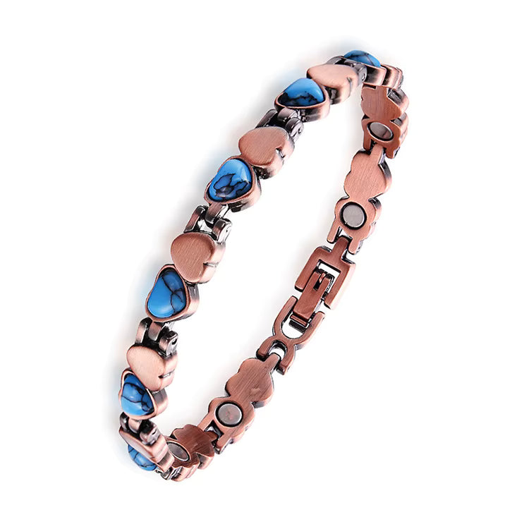 Turquoise Heart Copper Magnetic Bracelet with Resizing Tool