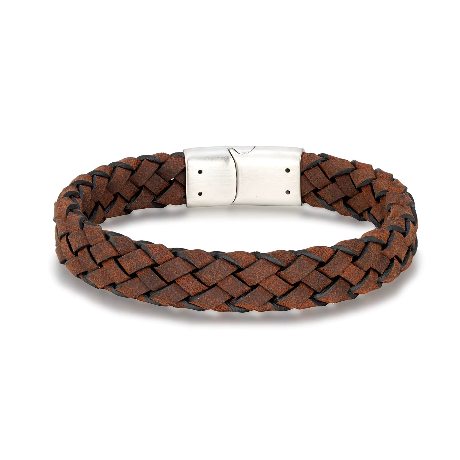 Dark Brown Braided Italian Leather with Stainless Steel Clasp