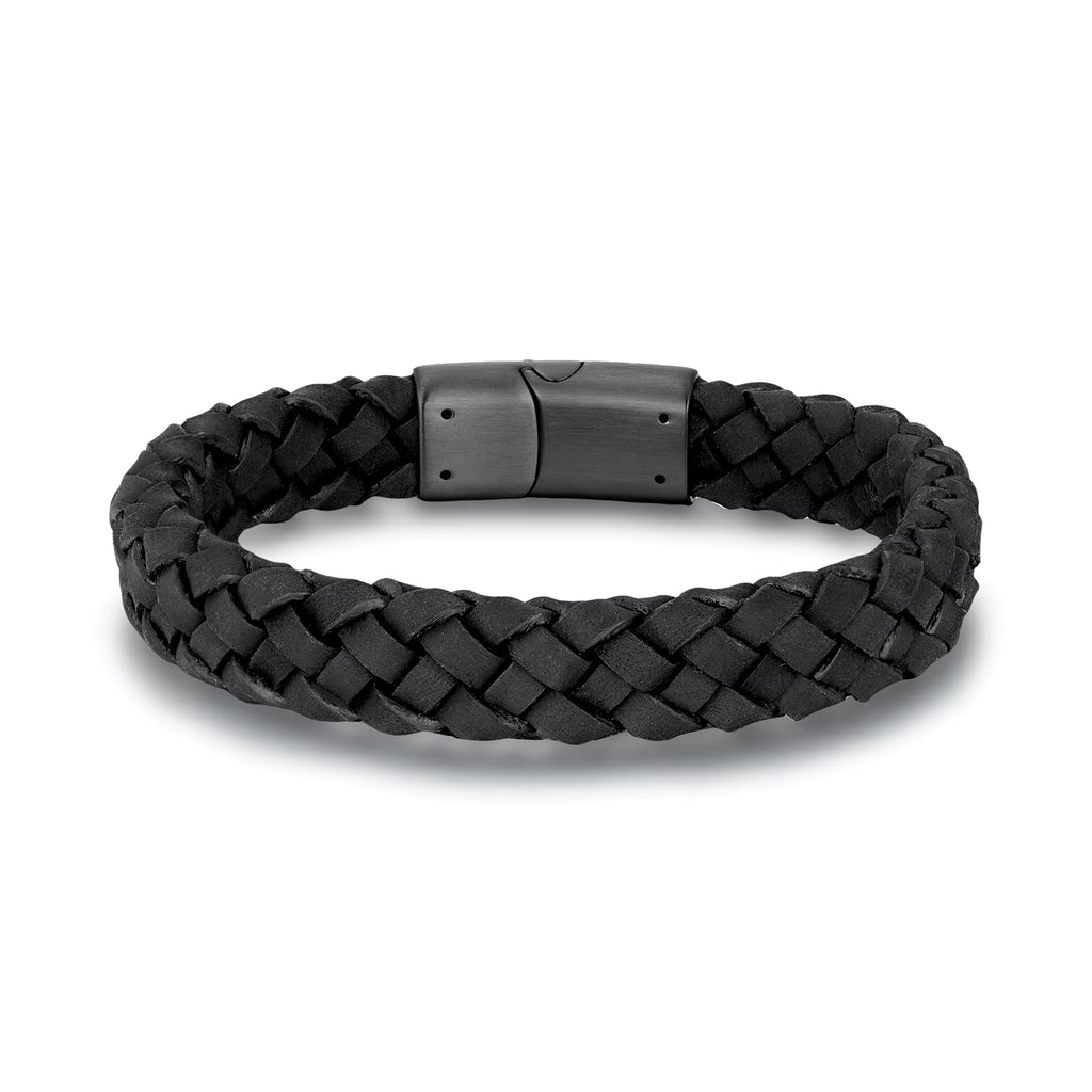 Black Braided Italian Leather with Stainless Steel Clasp