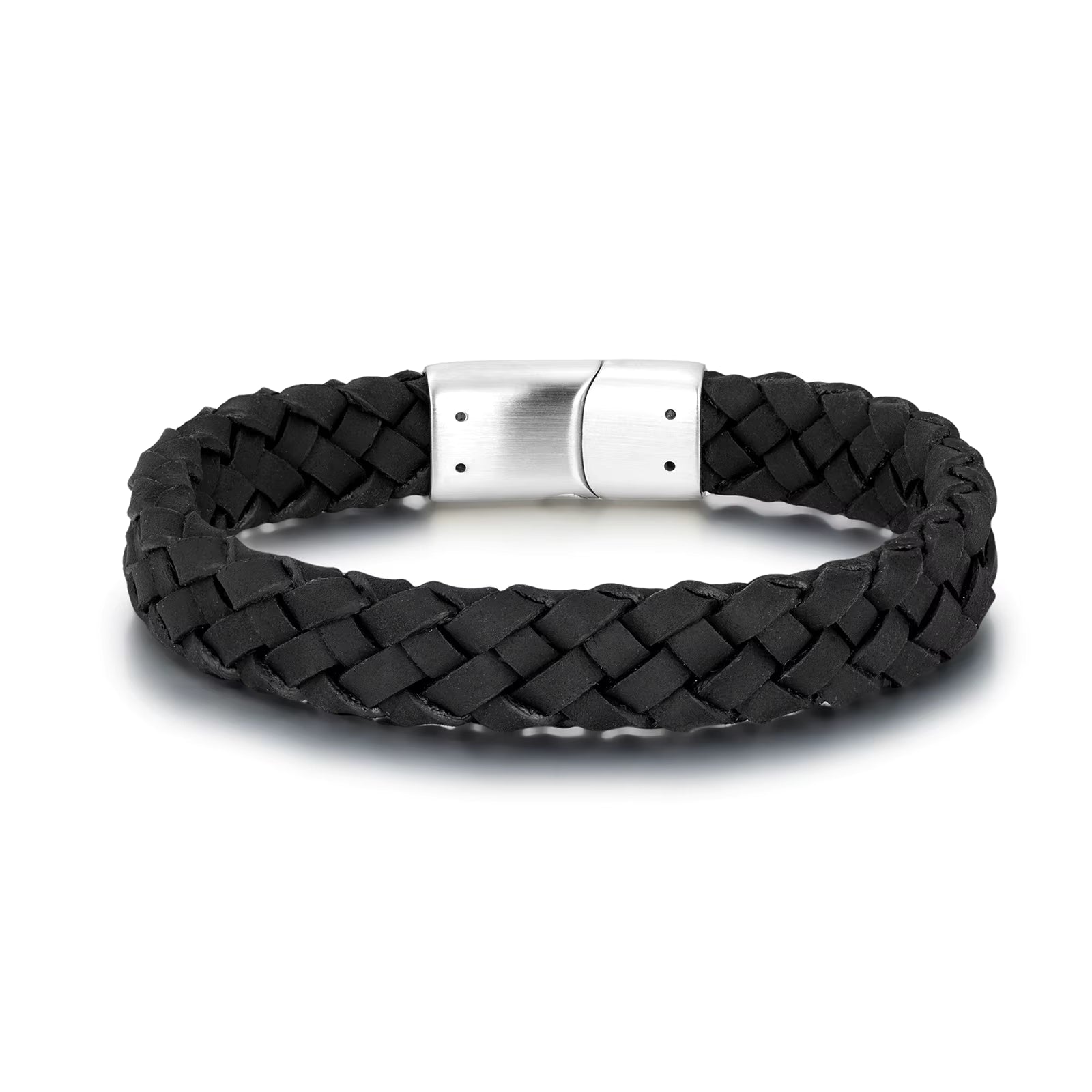 Black Braided Italian Leather with Stainless Steel Clasp