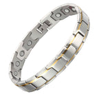 Stainless Steel Link Magnetic Bracelet with Gold Accent