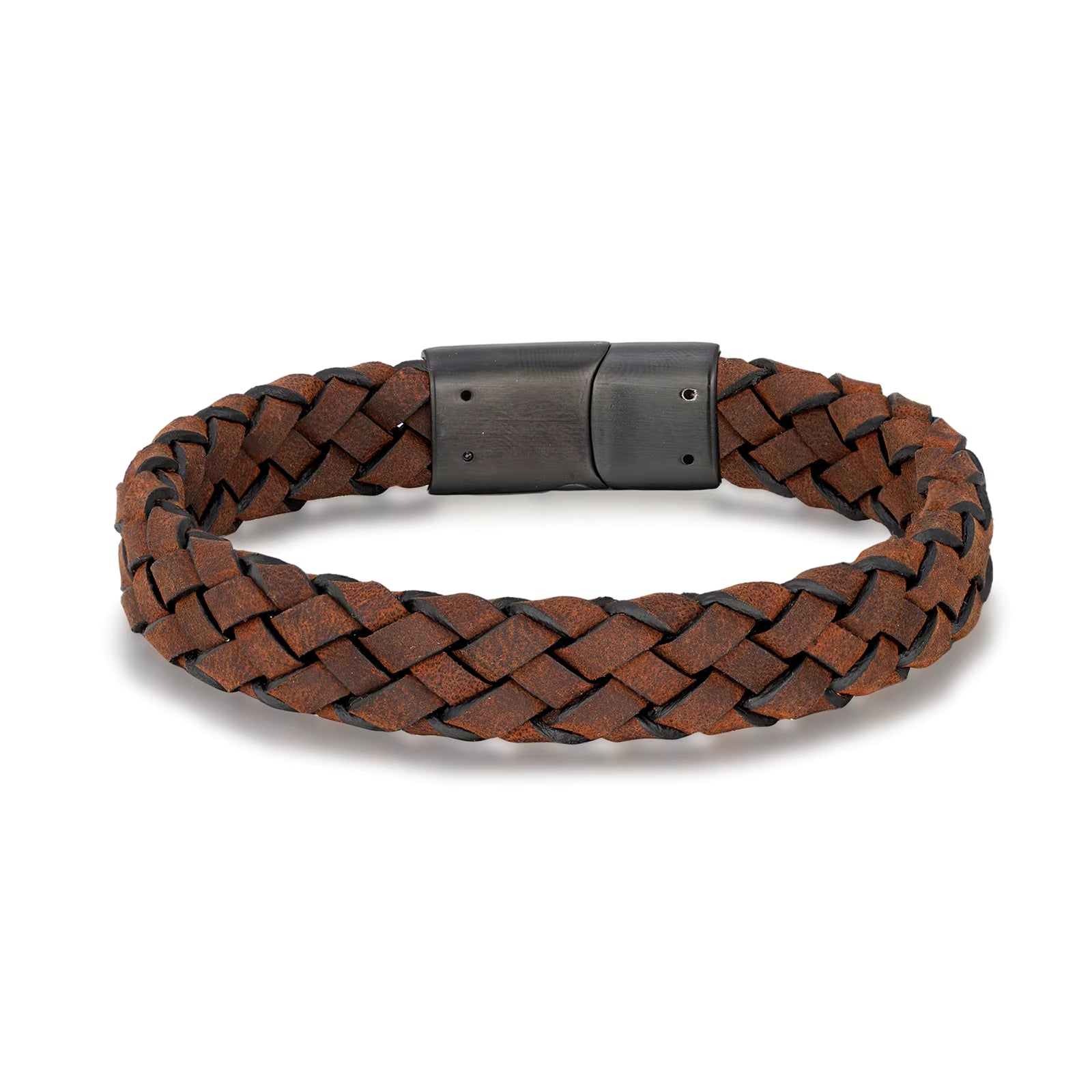 Dark Brown Braided Italian Leather with Stainless Steel Clasp