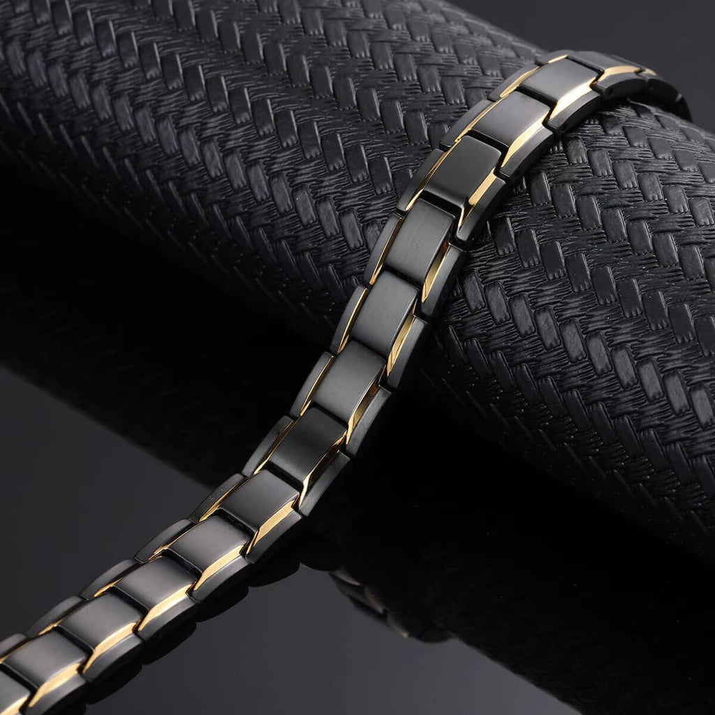 Titanium Steel Link Magnetic Bracelet with Gold Accent