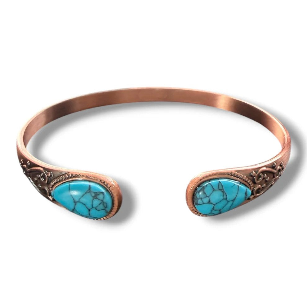 Ladies Elegant Turquoise Antique Pure Copper Bracelet