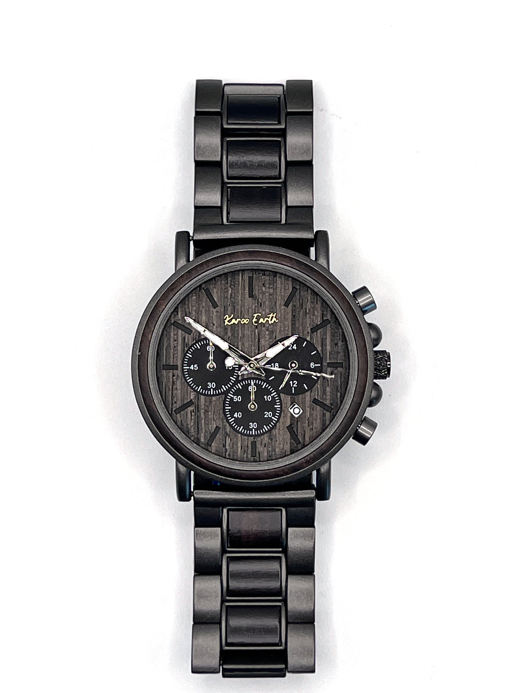 The Ebony and Gun Metal Steel Karoo Earth Chronograph Wooden Watch