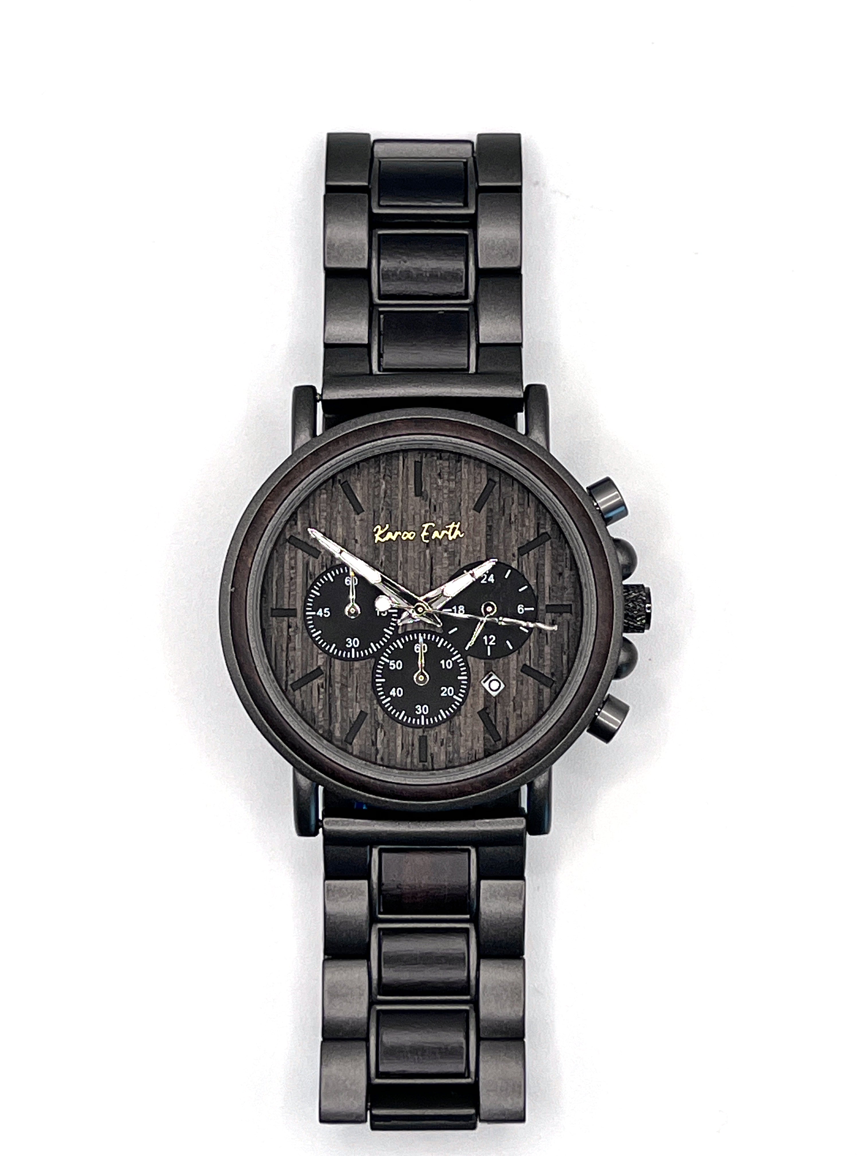 The Ebony and Gun Metal Steel Karoo Earth Chronograph Wooden Watch