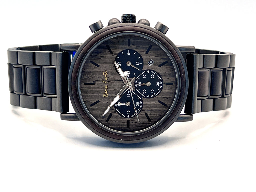 The Ebony and Gun Metal Steel Karoo Earth Chronograph Wooden Watch
