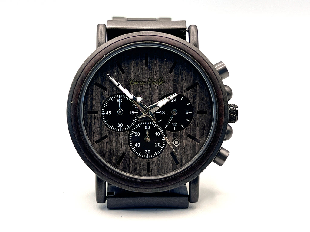 The Ebony and Gun Metal Steel Karoo Earth Chronograph Wooden Watch