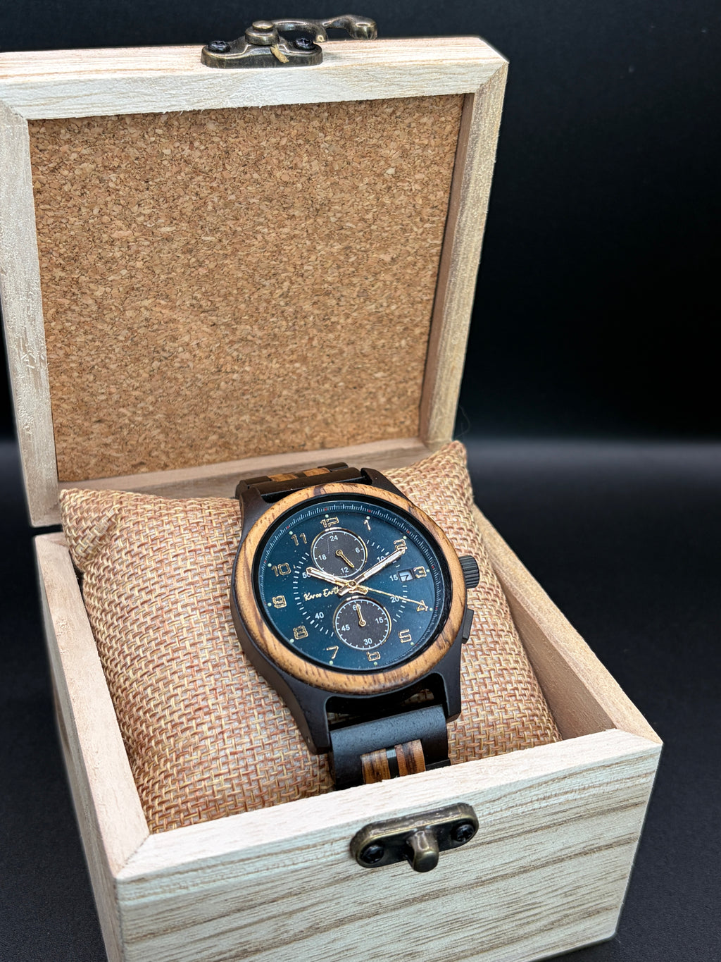 The Blue Face Zebrawood Karoo Earth Chronograph Wooden Watch