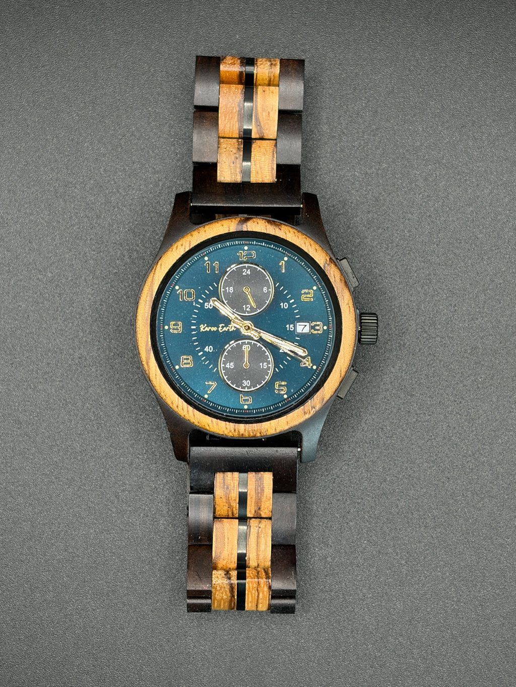 The Blue Face Zebrawood Karoo Earth Chronograph Wooden Watch