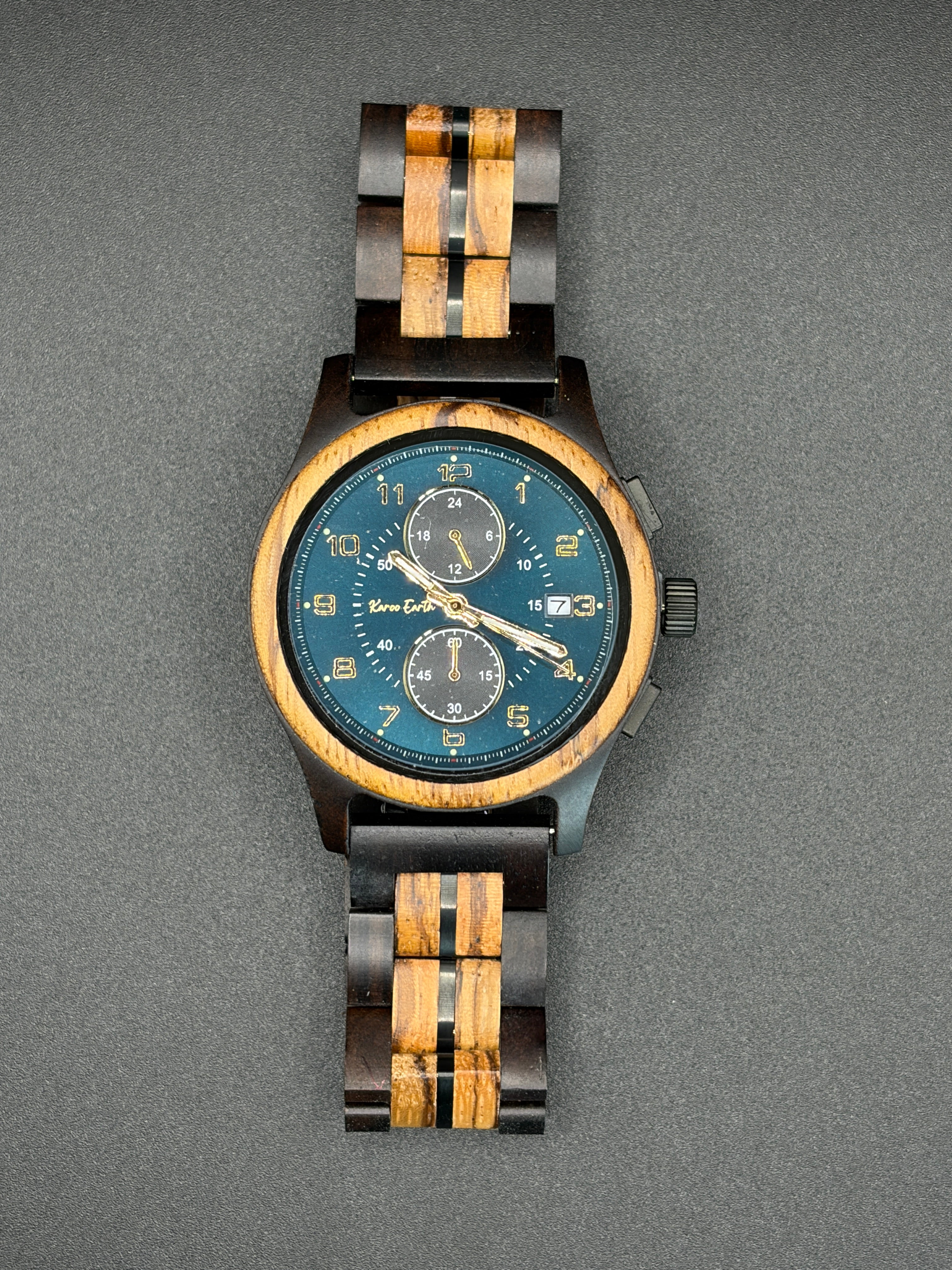 The Blue Face Zebrawood Karoo Earth Chronograph Wooden Watch