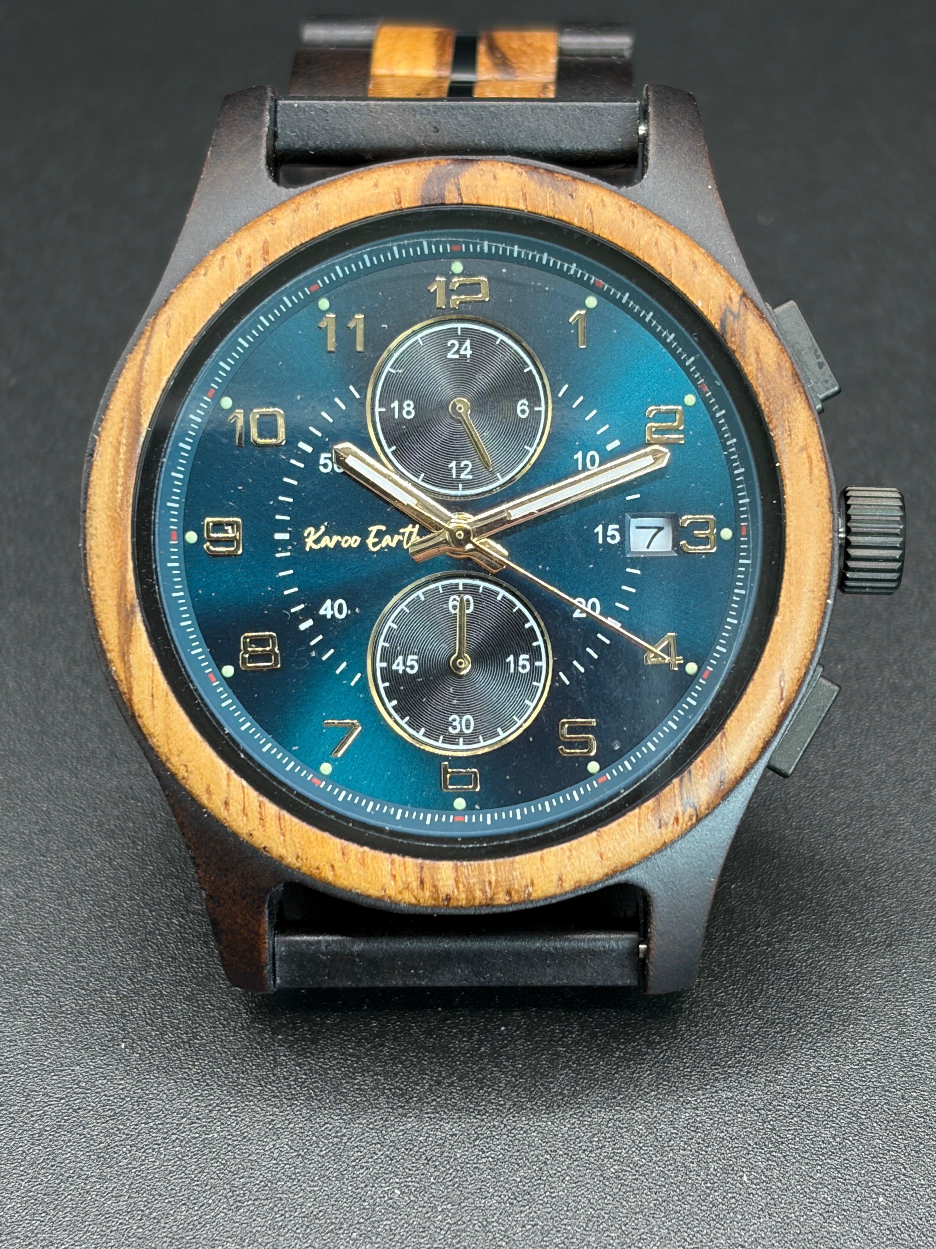 The Blue Face Zebrawood Karoo Earth Chronograph Wooden Watch