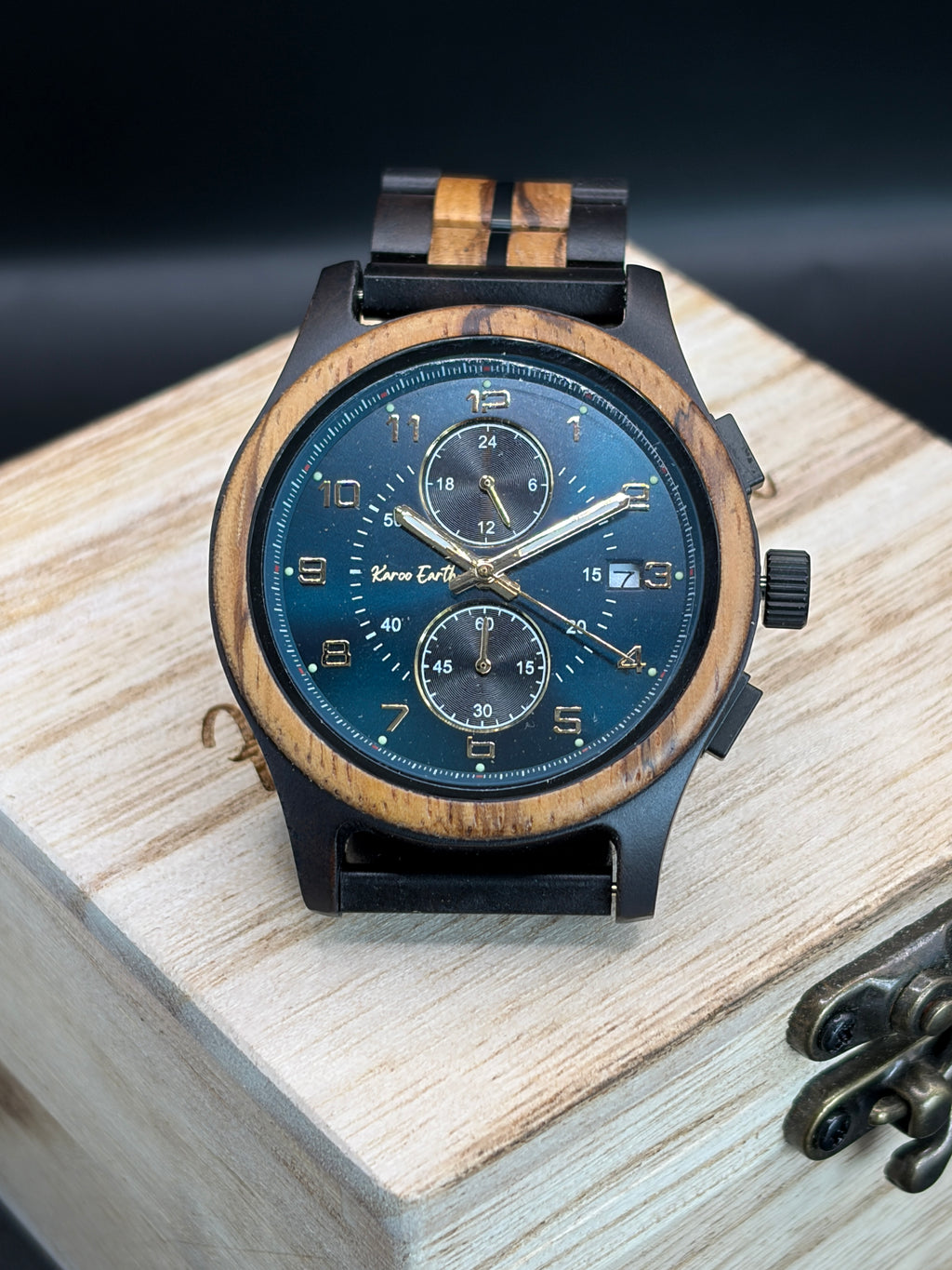 The Blue Face Zebrawood Karoo Earth Chronograph Wooden Watch
