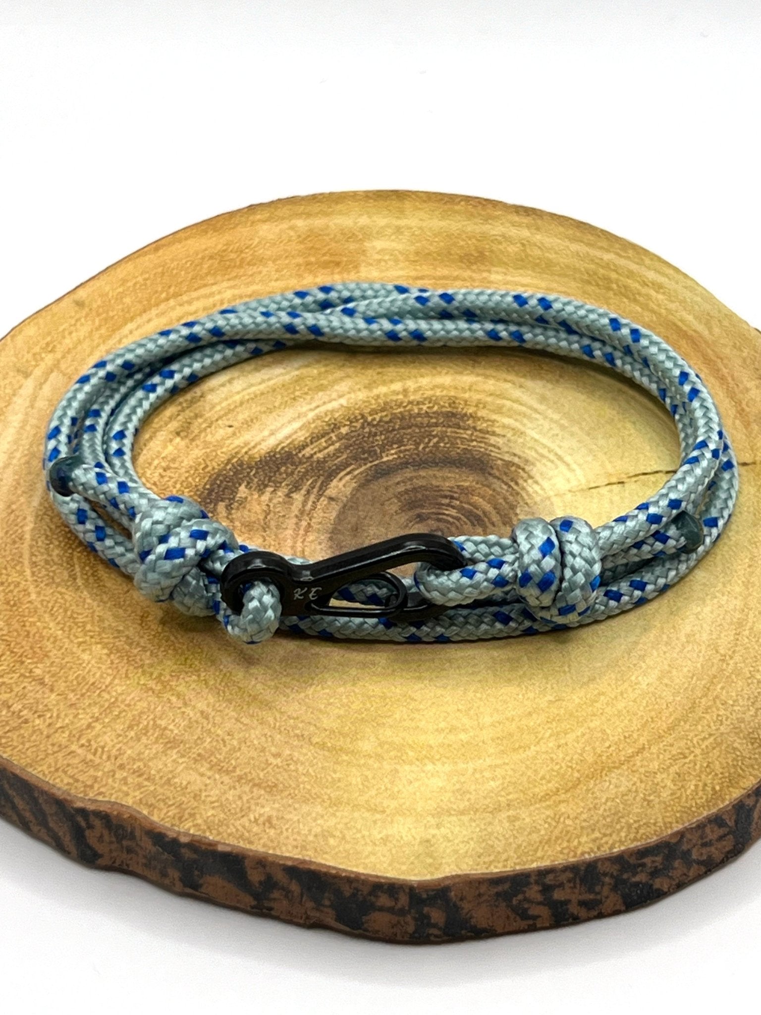 Adjustable Grey and Blue Carabiner Rope Bracelet - Karoo Earth