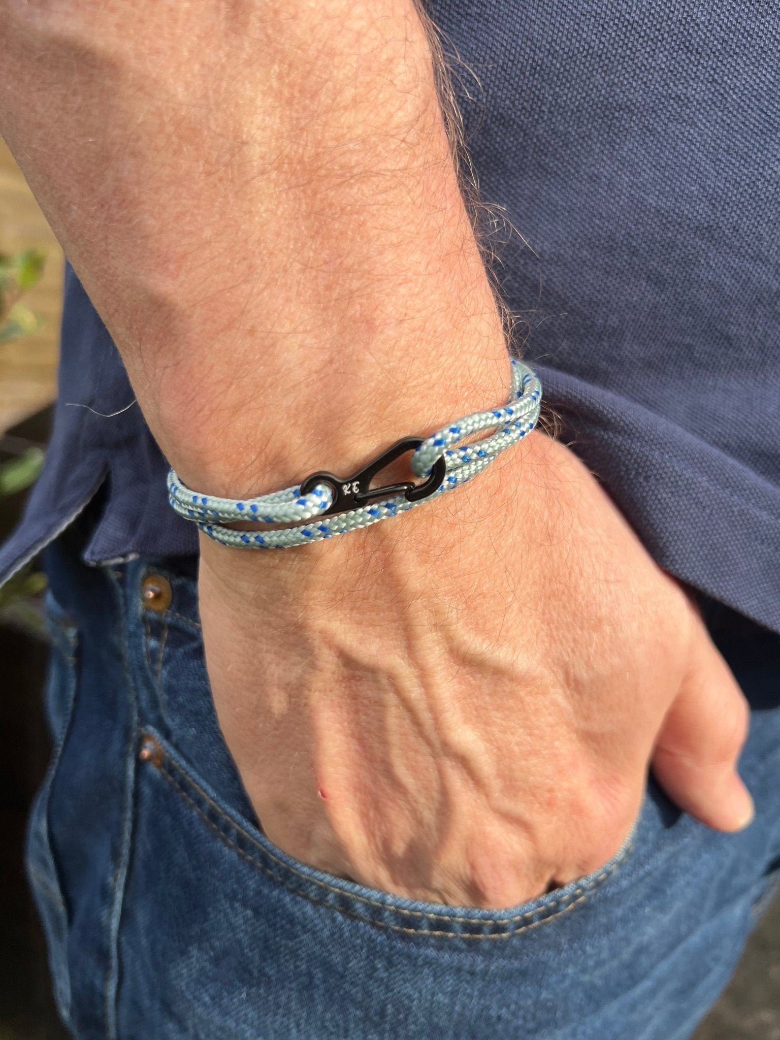Adjustable Grey and Blue Carabiner Rope Bracelet - Karoo Earth