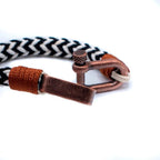 Adjustable Navy Black & White Zig - Zag with Brown Detail Copper D - Shackle Clasp Nautical Rope Bracelet - Karoo Earth