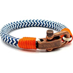 Adjustable Navy Blue & White Zig - Zag with Orange Detail Copper D - Shackle Clasp Nautical Rope Bracelet - Karoo Earth