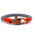 Adjustable Navy Blue & White Zig - Zag with Orange Detail Copper D - Shackle Clasp Nautical Rope Bracelet - Karoo Earth