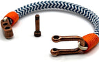 Adjustable Navy Blue & White Zig - Zag with Orange Detail Copper D - Shackle Clasp Nautical Rope Bracelet - Karoo Earth