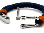 Adjustable Navy Blue with Brown Detail Steel D-Shackle Clasp Nautical Rope Bracelet - Karoo Earth