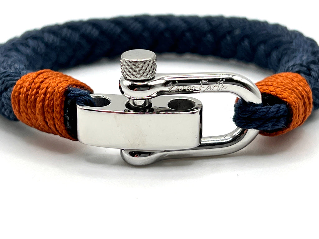 Adjustable Navy Blue with Brown Detail Steel D-Shackle Clasp Nautical Rope Bracelet - Karoo Earth