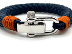 Adjustable Navy Blue with Brown Detail Steel D-Shackle Clasp Nautical Rope Bracelet - Karoo Earth
