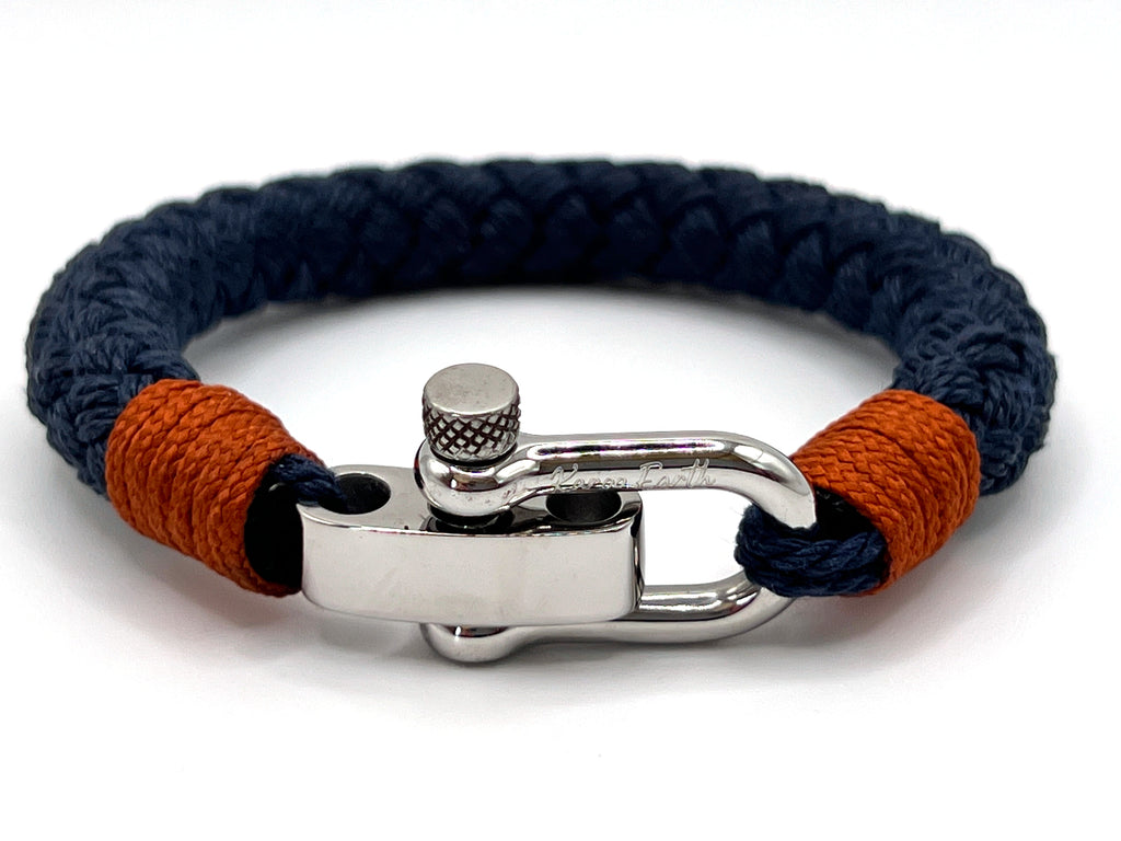 Adjustable Navy Blue with Brown Detail Steel D-Shackle Clasp Nautical Rope Bracelet - Karoo Earth