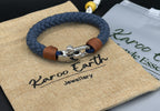 Adjustable Navy Blue with Brown Detail Steel D-Shackle Clasp Nautical Rope Bracelet - Karoo Earth