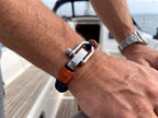 Adjustable Navy Blue with Brown Detail Steel D-Shackle Clasp Nautical Rope Bracelet - Karoo Earth