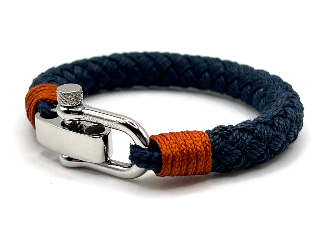 Adjustable Navy Blue with Brown Detail Steel D-Shackle Clasp Nautical Rope Bracelet - Karoo Earth