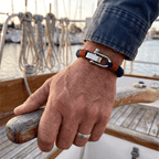 Adjustable Navy Blue with Brown Detail Steel D-Shackle Clasp Nautical Rope Bracelet - Karoo Earth
