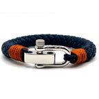 Adjustable Navy Blue with Brown Detail Steel D-Shackle Clasp Nautical Rope Bracelet - Karoo Earth