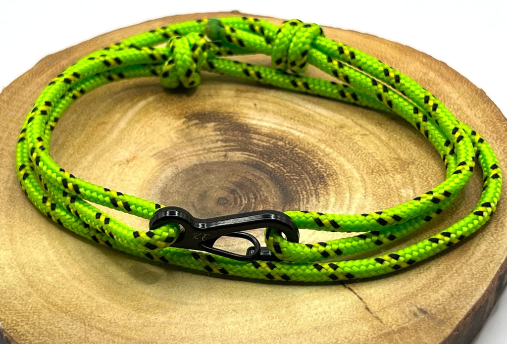 Adjustable Neon Green Ensign Carabiner Rope Bracelet - Karoo Earth